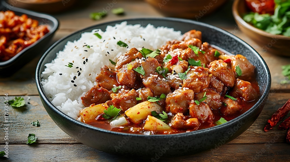 Savory Chicken Stew Served Over Fluffy White Rice Savory Chicken Stew Served Over Fluffy White Rice