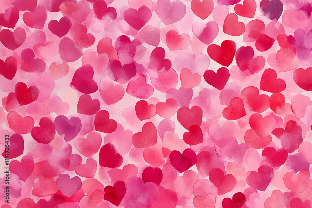 Pink and Red Watercolor Hearts on a Soft Gradient Background Pink and Red Watercolor Hearts on a Soft Gradient Background