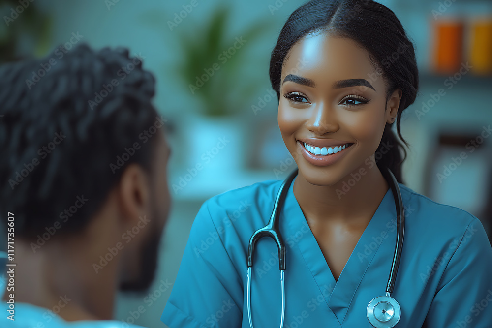 Caring and professional nurse assisting a patient in a modern clinic wearing a medical uniform
Caring and professional nurse assisting a patient in a modern clinic wearing a medical uniform