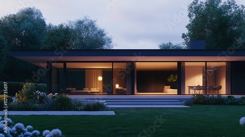 Wallpaper Mural Modern Minimalist House Illuminated At Dusk Torontodigital.ca