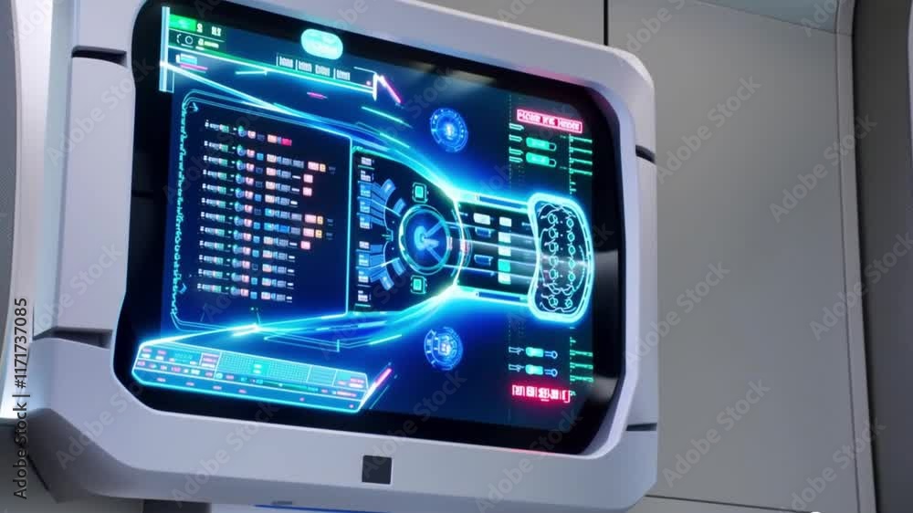 A digital monitor showing equipment in a hospital with a modern touchscreen design for technology and communication A digital monitor showing equipment in a hospital with a modern touchscreen design for technology and communication