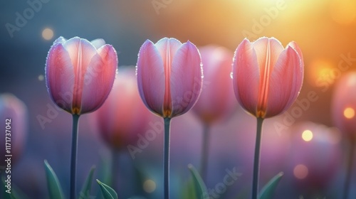 Colorful tulips and flowers arranged in a vibrant display against a dark back...
