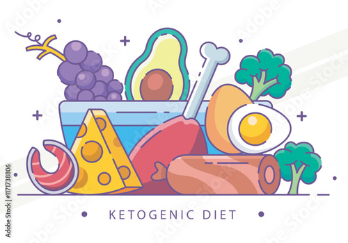 Illustration related to the ketogenic diet including low-carb high-fat foods