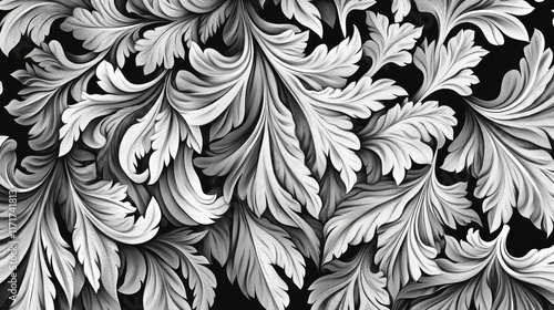 Wallpaper Mural Monochrome ornate leaves pattern, intricate design, elegant floral background. Torontodigital.ca