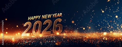 Happy new year 2026 on a glittering and sparkles background, a cheerful and celebratory new year 2026 banner with copy space