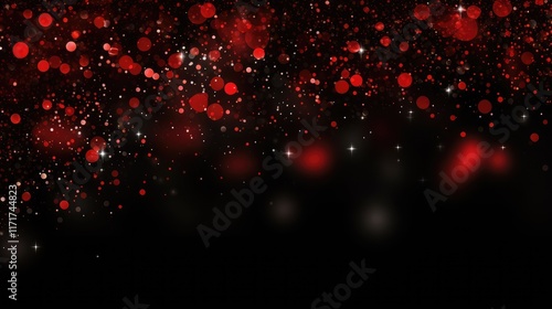 Red sparkles on a black background with copy space.