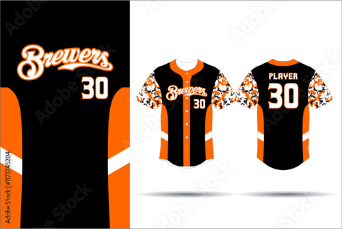 brewers softball baseball jersey orange camo sleeves full button