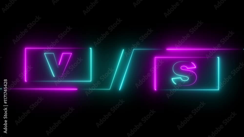 Vs title. Versus screen in neon style.. Neon banner Announcement of two fighters. Competition vs match game, martial battle vs sport. Vertical video vs versus neon frames loop versus vs animation Vs title. Versus screen in neon style.. Neon banner Announcement of two fighters. Competition vs match game, martial battle vs sport. Vertical video vs versus neon frames loop versus vs animation