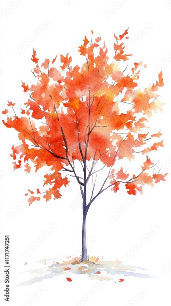 Fototapeta premium Watercolor Illustration of Maple Tree Isolated on White Background, perfect for nature, gardening, and environmental designs
