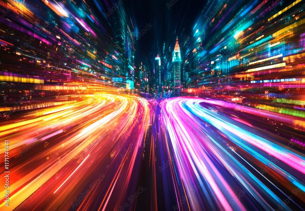 Abstract night city scene with dynamic light trails Abstract night city scene with dynamic light trails