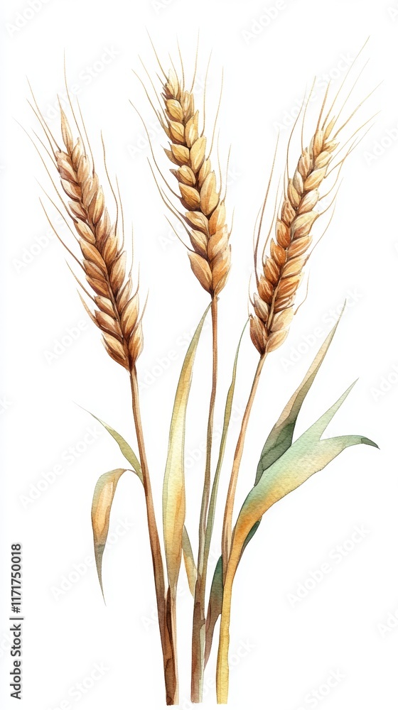 Watercolor Style Ears of Wheat Isolated on White Background, Perfect for Farming, Agriculture, and Food Industry Visuals Watercolor Style Ears of Wheat Isolated on White Background, Perfect for Farming, Agriculture, and Food Industry Visuals