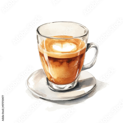 A watercolor vector painting of a cup of ristretto, isolated on a white background. Ristretto vector.

