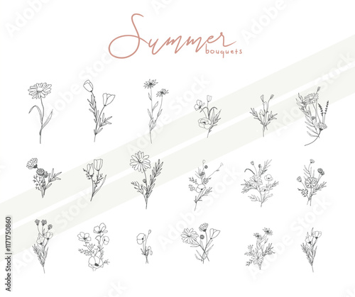 Additional vector design elements featuring summer bouquets and floral arrangements