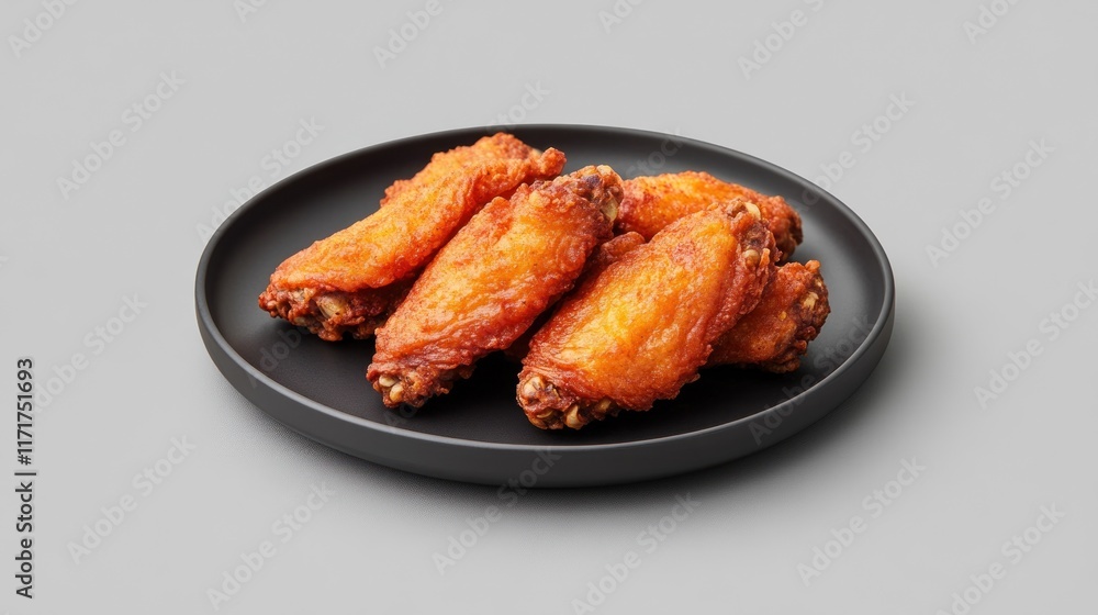 Crispy fried chicken wings on a black plate. Crispy fried chicken wings on a black plate.
