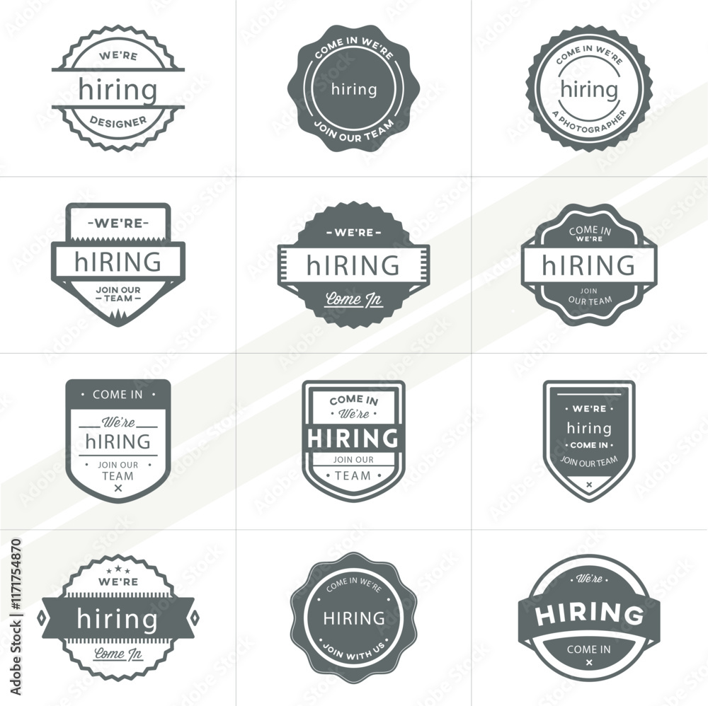 Vector badges related to hiring and job recruitment Vector badges related to hiring and job recruitment