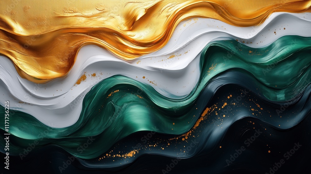 Fototapeta premium white, emerald green, jade, onyx black, metallic, gold and bronze colors, wavy pattern to create elegant interior design. background for creative projects, highlighting the beauty of marble textures