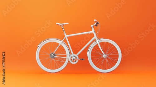 A white bicycle on an orange background. photo