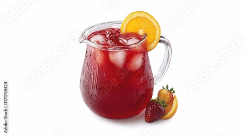 Wallpaper Mural Refreshing iced strawberry orange drink in a glass pitcher with ice cubes and fruit slices. Torontodigital.ca