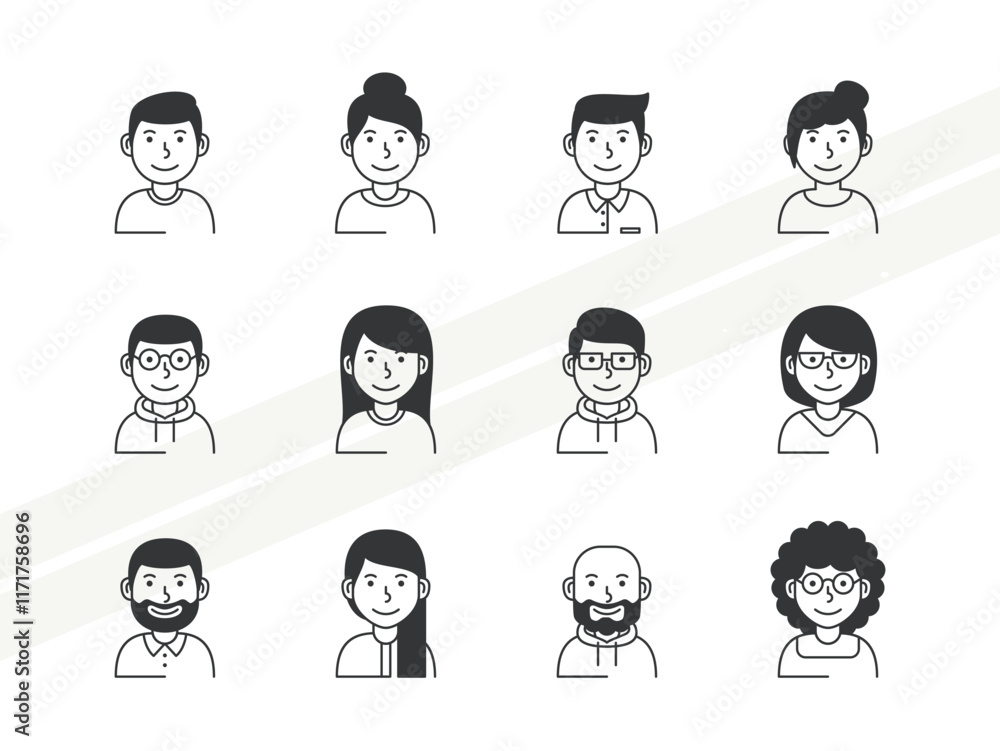 Set of vector icons representing various avatars and profile pictures Set of vector icons representing various avatars and profile pictures
