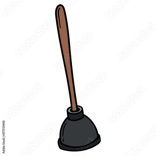 Hand drawn cartoon plunger on white background.
