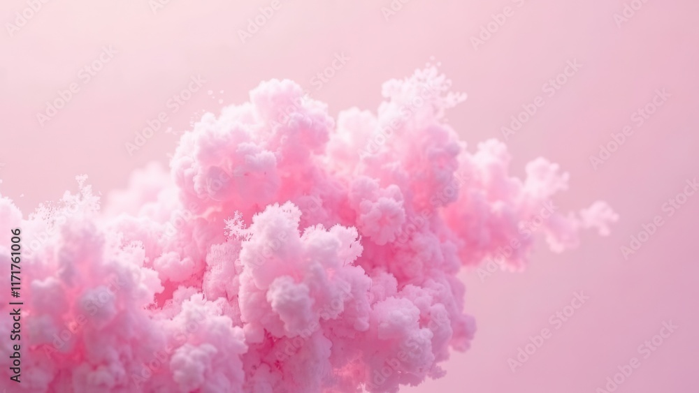 Fototapeta premium Vibrant pink clouds filling the sky at sunset create a magical and dreamy atmosphere over a serene landscape. Generative AI
