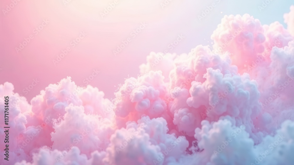 Fototapeta premium Beautiful pink clouds fill the sky at sunset, creating a serene and dreamy atmosphere above a tranquil landscape, inviting reflection and wonder in nature's artistry. Generative AI