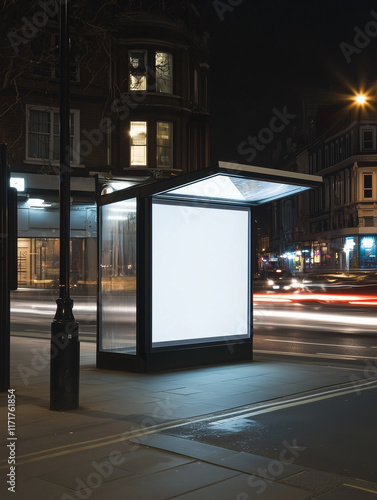 Wallpaper Mural Illuminated bus stop at night with empty space for advertising in urban setting Torontodigital.ca
