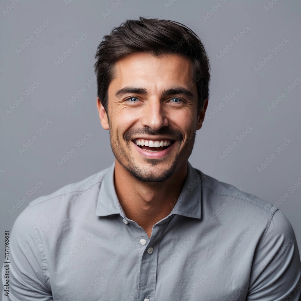 Obraz premium Portrait Photo of Pretty Handsome Man on Colorful Background, Face Portrait on Colorful Background