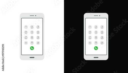 Smartphone dial keypad with numbers and letters. Interface keypad for touchscreen device. Dialing numbers phone on screen. Mobile phone keypad design. Light mode with white button Vector Illustration.