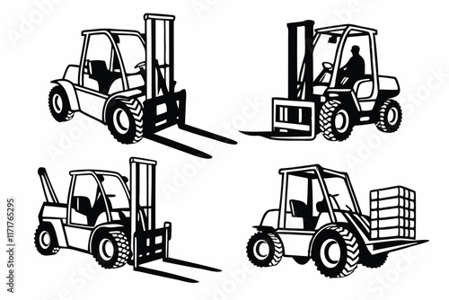 Rough Terrain Forklift silhouette vector bundle