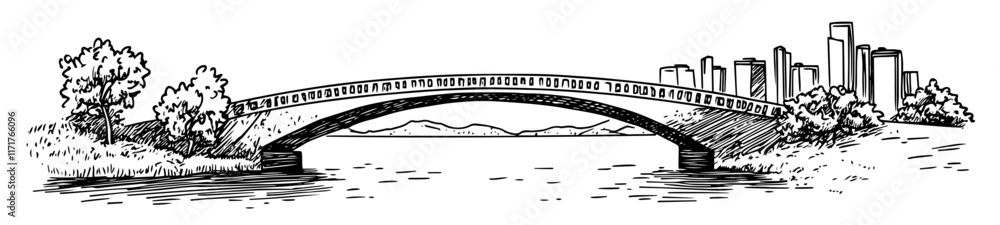 Fototapeta premium Bridge in Calgary with its futuristic design doodle hatching vector sketch
