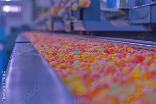 Wallpaper Mural Conveyor line with colorful sugar-coated candies in a factory. Torontodigital.ca