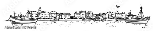 Foto fishing port in Gdynia doodle hatching vector sketch