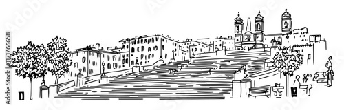 famous Spanish Steps in Rome doodle hatching vector sketch doodle hatching vector sketch