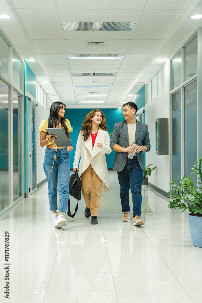 Fototapeta premium Colleagues Walking in Modern Office