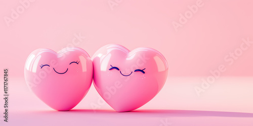 Valentines Day card with two pink hearts