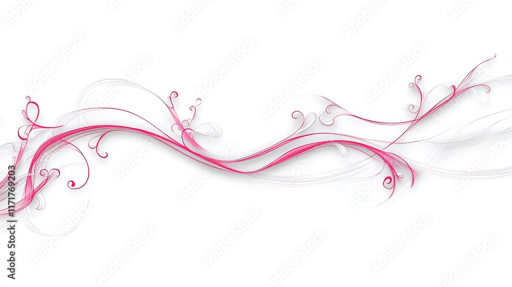 Abstract Pink Floral Design Swirling Lines White Background