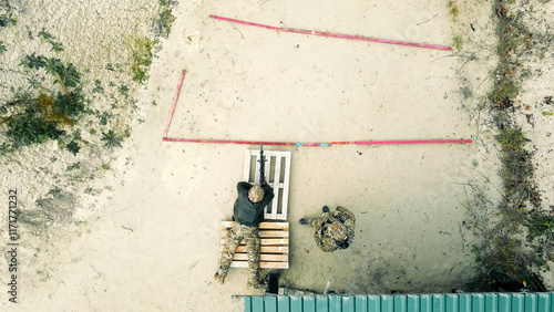 Fotografie Aerial View of Tactical Shooting Training