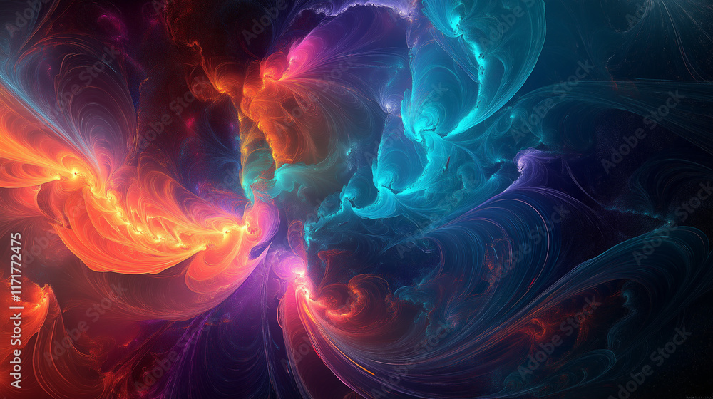 Vibrant Abstract Fractal Art with Swirling Neon Colors – Digital Artwork Vibrant Abstract Fractal Art with Swirling Neon Colors – Digital Artwork