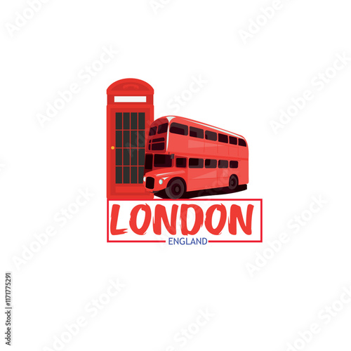 London Telephone Box  and England old bus vector illustration drawing