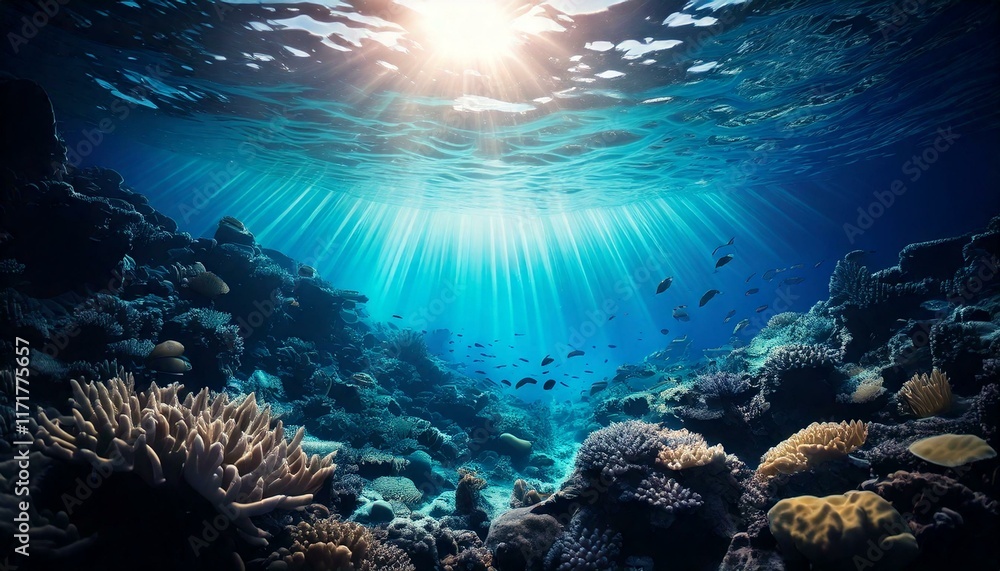 Naklejka premium The underwater world of the ocean. Magical tone and feel, hyper-realistic