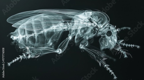 X-ray image of a beetle showing internal structures on a dark background. Concept of scientific visualization. For educational material on insect anatomy