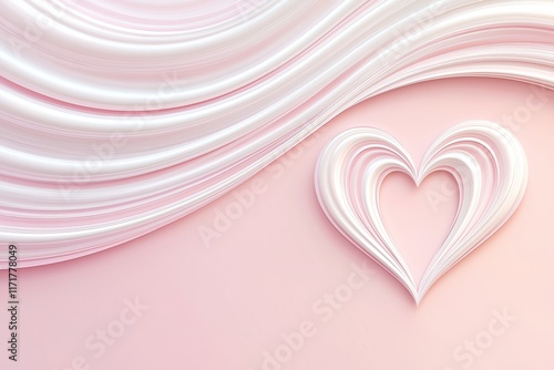Valentine's Day background. Artistic White And Pink Heart Shape With Elegant Curved Lines On Pastel Backdrop. Minimalist Design Perfect For Romantic Themes Or Event Invitations. AI generated