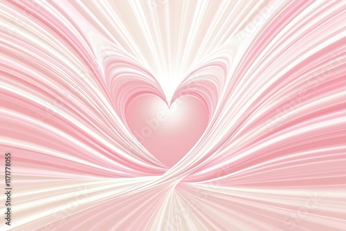Valentine's Day background. Radiant Sunburst Of Soft Pink And White Rays Forming A Heart Shape. Elegant Backdrop For Romantic Themes, Greeting Cards Or Wedding Invitations. AI generated