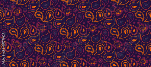 Silk flat on medallion paisley. Motif detailed as flowing simplicity. Heritage contrast at swirl old.