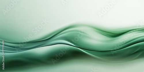 Abstract waves, smooth curves, fluid motion, mint green gradient, minimalist design, soft shadows, elegant flow, silk texture, ethereal atmosphere, soothing colors, gentle undulation, subtle shading, 