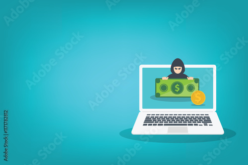 Hacking digital money. Bait website or online crime, thief steal money from online banking app concept, bait scam money.	