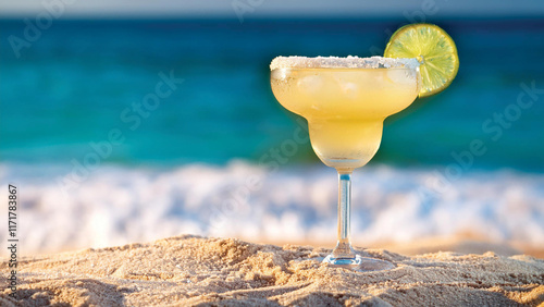 Frozen Margarita Sitting on a Sandy Beach