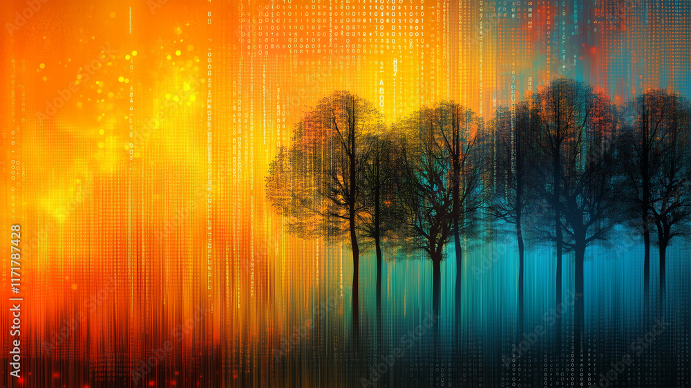 Naklejka premium 自然とデジタルが融合する幻想的な風景