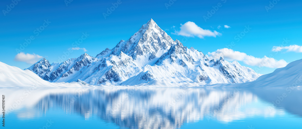 Obraz premium Majestic mountain reflection in serene blue lake landscape